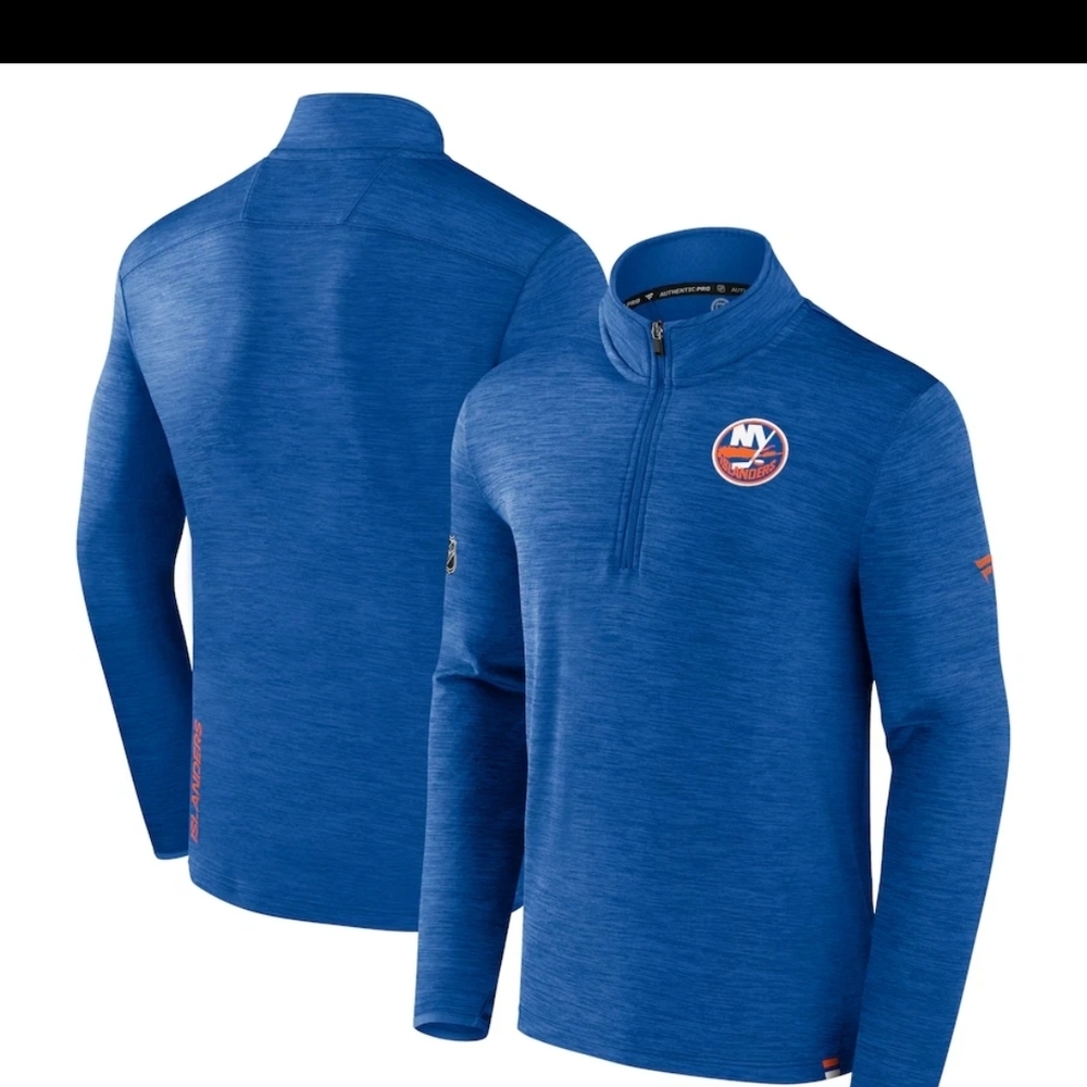 NWT Men's NHL NY Islanders Fanatics Royal Authentic Pro 1/4 Zip Pullover Ret.$80